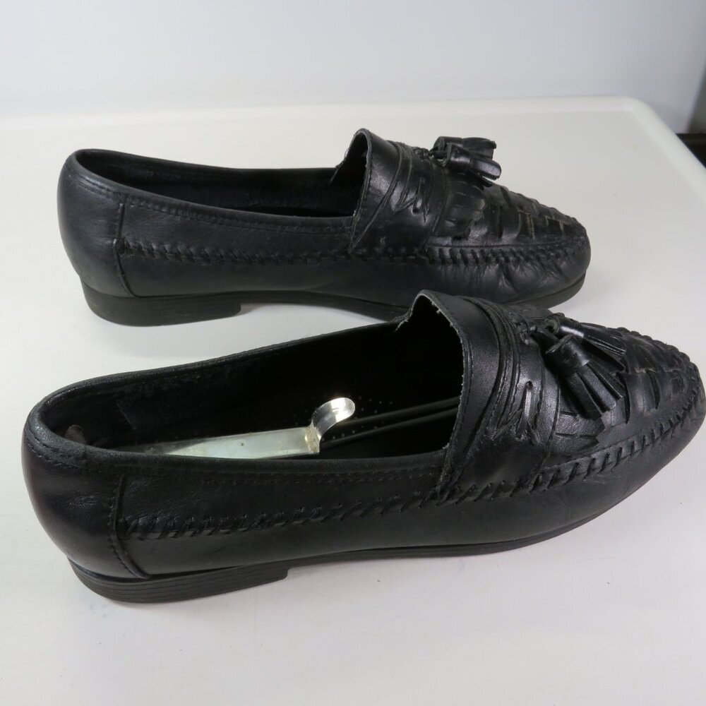 VTG Men's Stafford Leather Navy Shoes 9M(D) Slip-on Loafer Tassels Woven design - Picture 2 of 11